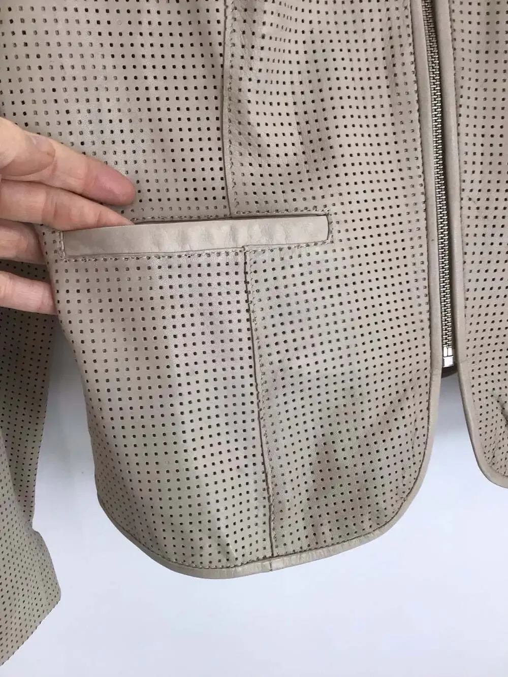 Bod & Christensen 100% Leather Full Zip- Up Laser Cut Style Jacket Tan Size L